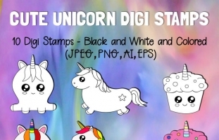 Cute Unicorn Digi Stamps and Clip