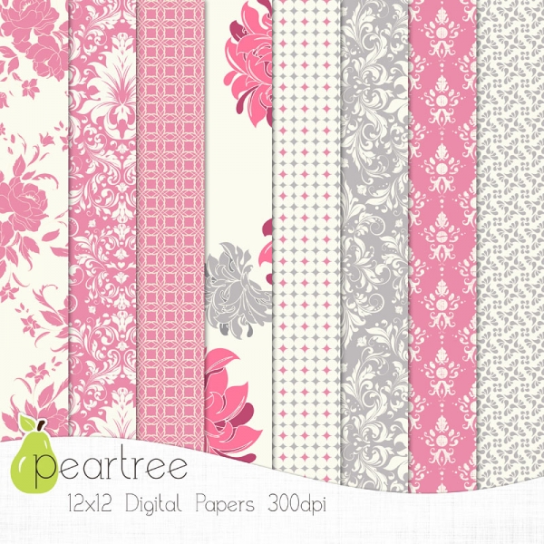 Download Digital Scrapbook Paper - Pink floral 