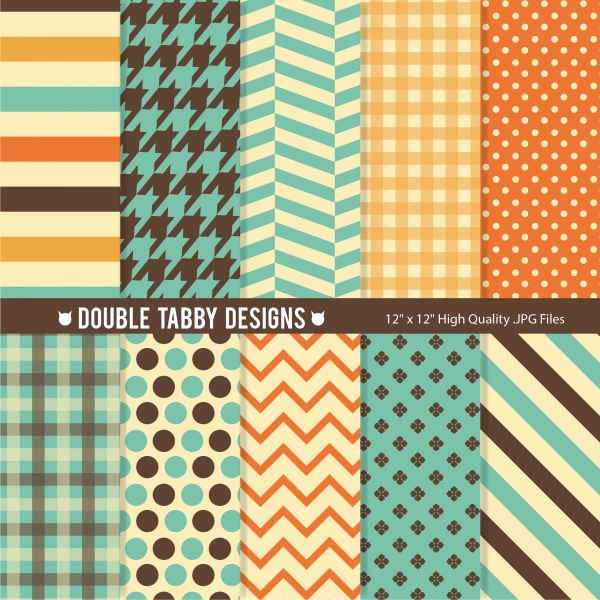 Download Digital Scrapbook papers - Orange and teal retro 