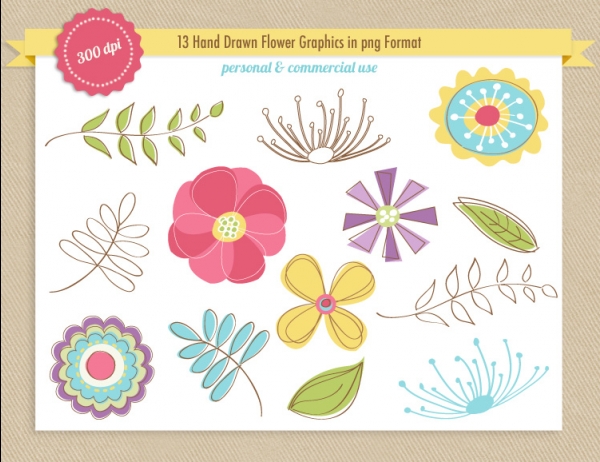 Hand Drawn Flowers - Graphics / Clip Art | Luvly