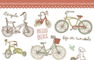 Hand Drawn Vintage Bicycles