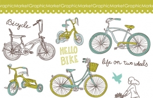 Hand Drawn Vintage Bicycles II