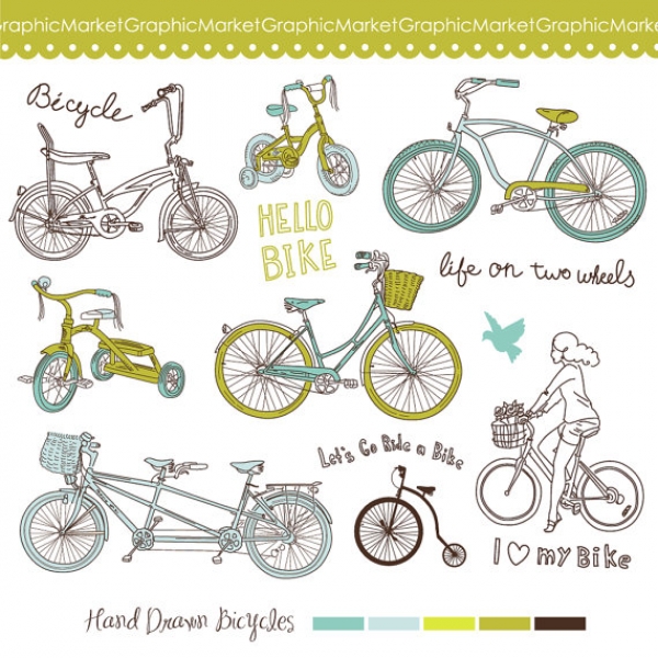 Download Hand Drawn Vintage Bicycles II 
