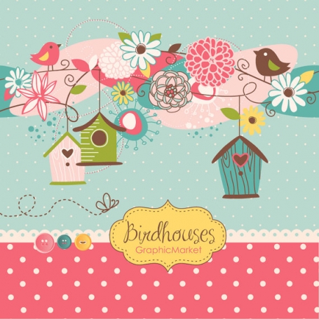 Floral Birdhouse - Clip Art,