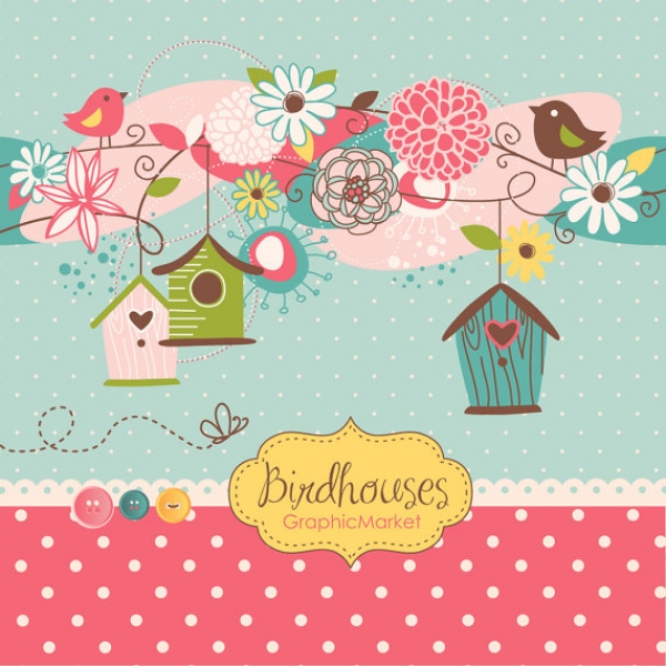 Download Floral Birdhouse - Clip Art, Digital Paper 