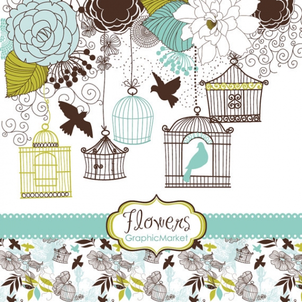 Download Floral Birdhouse - Clip Art, Digital Paper II 