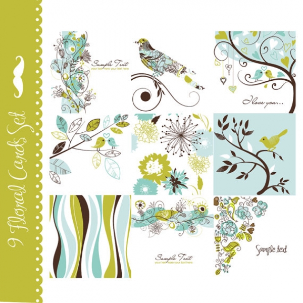 Download 9 Floral and Bird Cards 