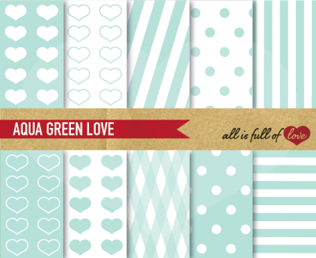 Aqua Green Love Polka Dots