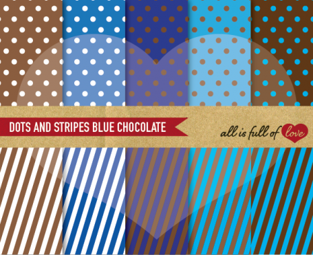 Blue & Brown Dots and Stripes