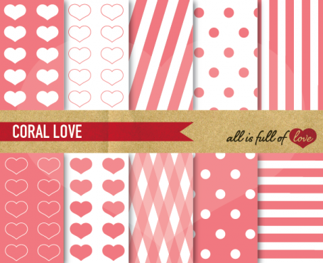 Coral Love Dots and Stripes