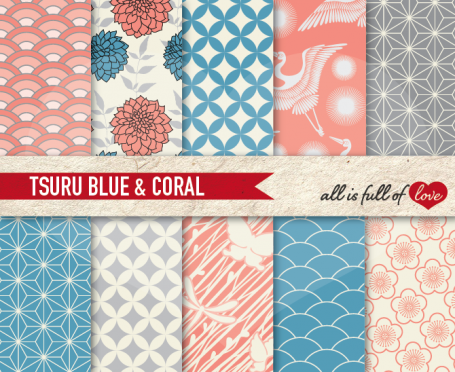 Tsuru Blue & Coral Backgrounds