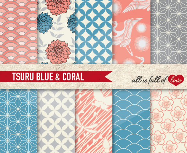 Download Tsuru Blue & Coral Backgrounds 