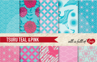 Pink & Teal Tsuru Backgrounds