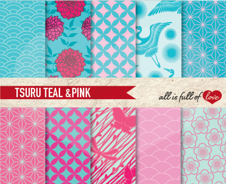 Pink & Teal Tsuru Backgrounds