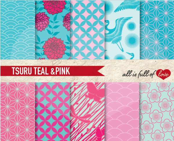 Download Pink & Teal Tsuru Backgrounds 