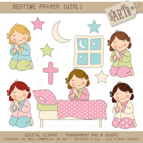 Clipart Bedtime Prayer Girl