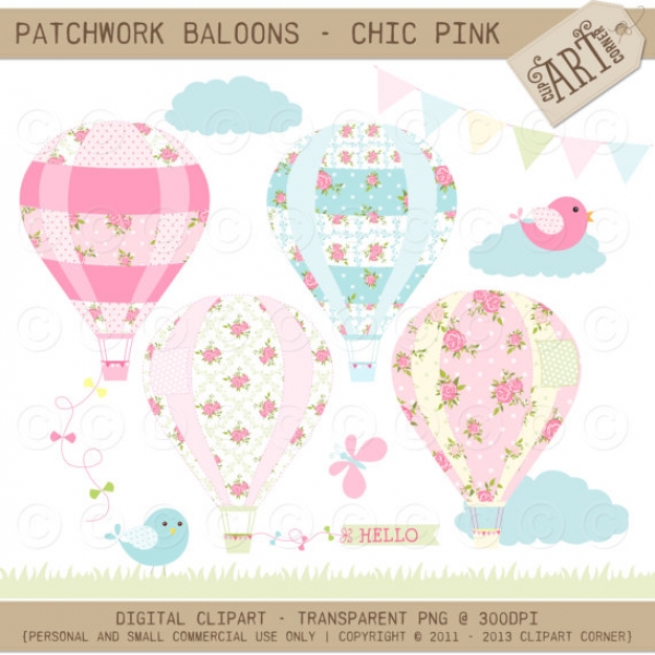 Download Shabby Chic Patchwork Hot AIr Balloons  