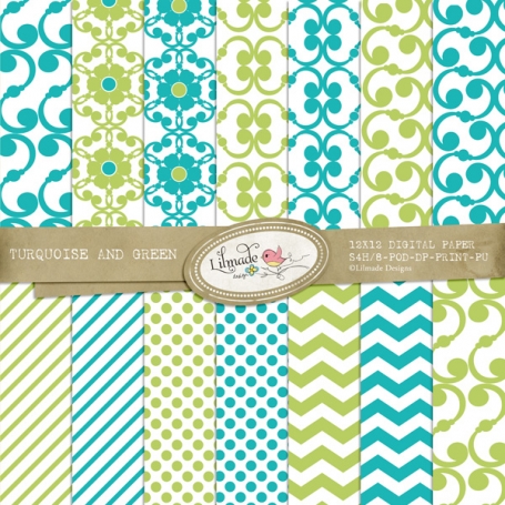 Turquoise and Green Digital Papers