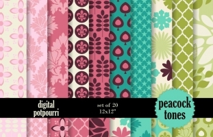 Peacock Tones Digital Papers