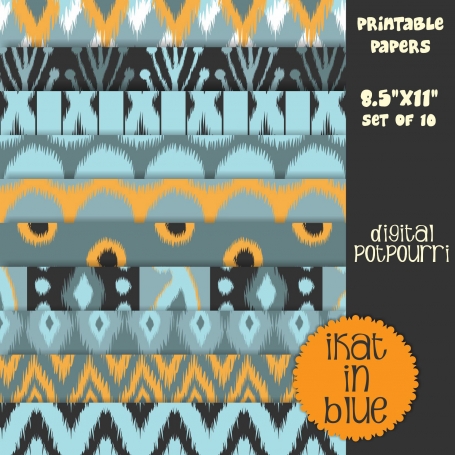 Ikat in blue Digital Papers 