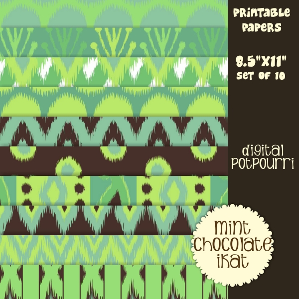 Download Mint chocolate ikat Digital Papers 