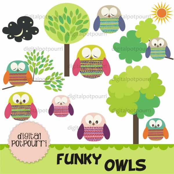 Download Funky Owls Clip Art 