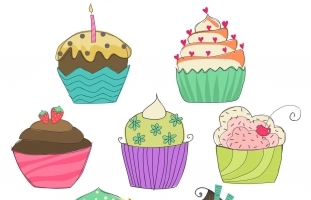 Doodle Cupcakes Brights Clip Art