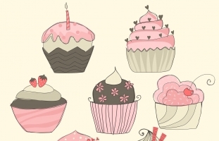 Doodle Cupcakes Clip Art 