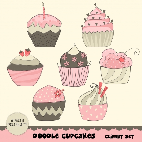 Doodle Cupcakes Clip Art 