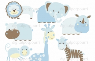 Jungle Animals Blue Clip Art