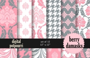 Berry Damasks Digital Papers