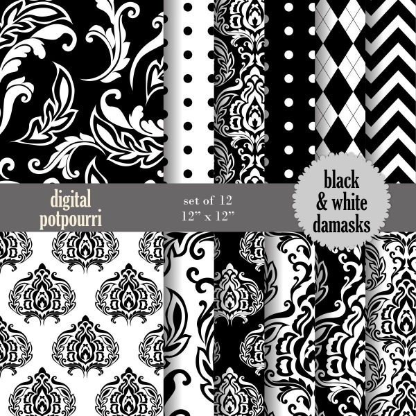 Download Black and White damasks Digital Paper 