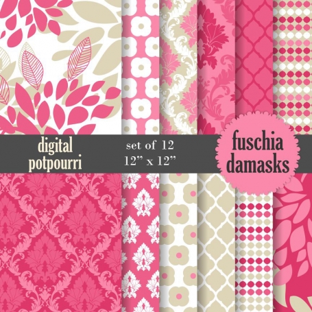 Fuschia Damasks Digital Papers 