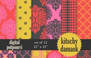 Kitsch Damask Digital Papers 