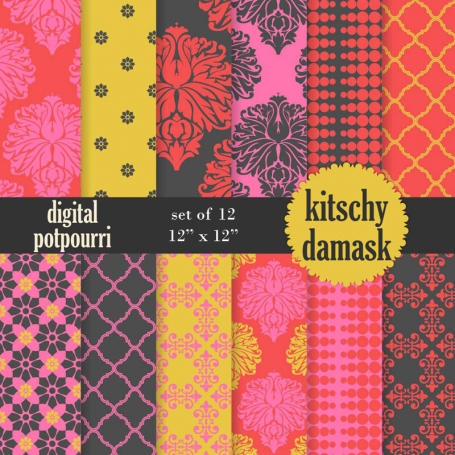 Kitsch Damask Digital Papers 