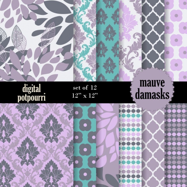 Download Mauve Damasks Digital Papers  