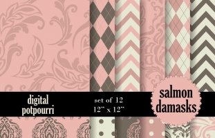 Salmon Damasks Digital Papers 