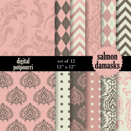 Salmon Damasks Digital Papers 