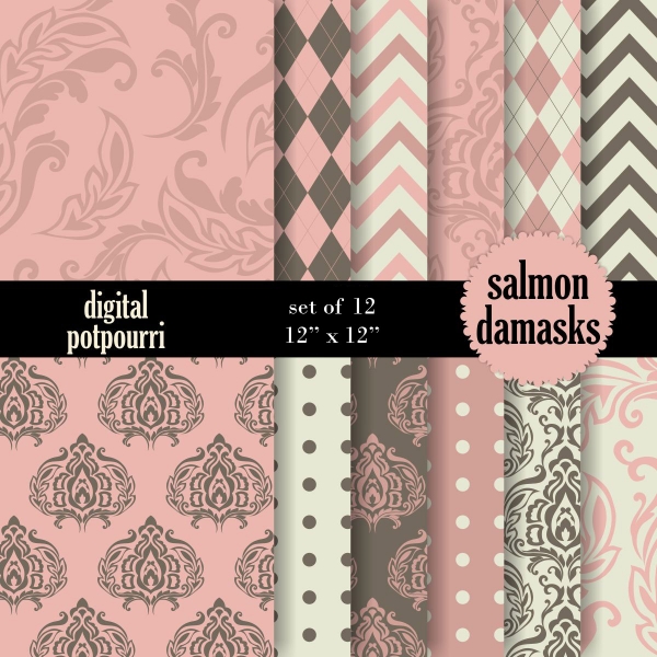 Download Salmon Damasks Digital Papers  