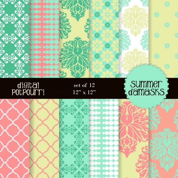 Download Summer damask Digital Papers  