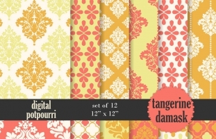 Tangerine damask Digital Papers 