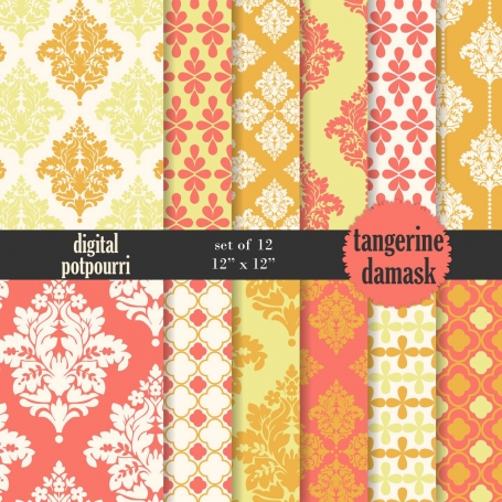 Tangerine damask Digital Papers 