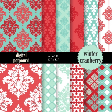 Winter cranberry Digital Papers 