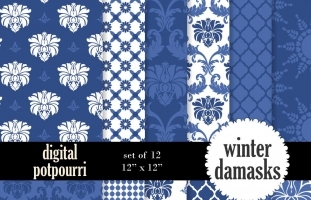 Winter damasks Digital Papers 