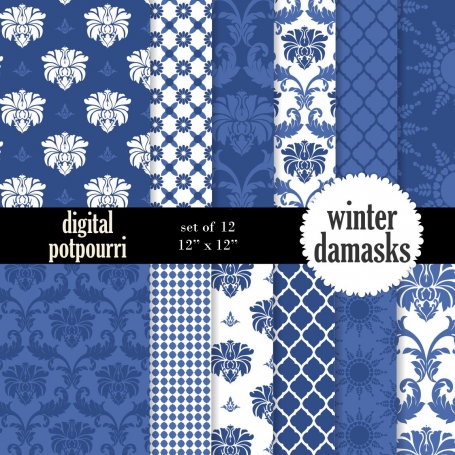 Winter damasks Digital Papers 