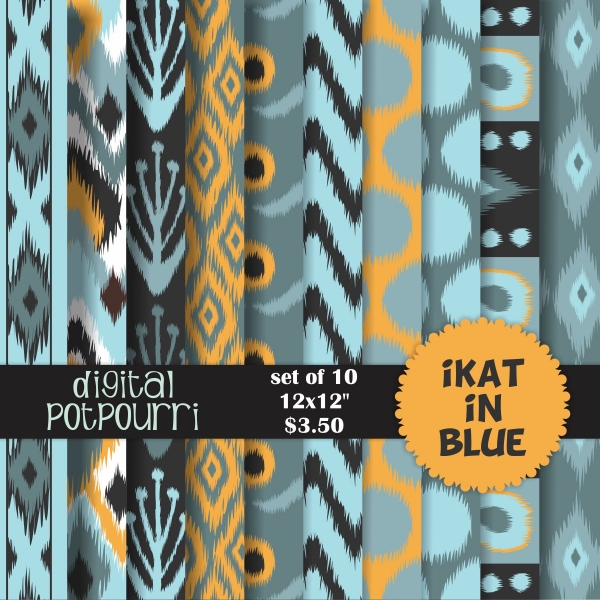 Download Ikat in blue Digital Papers 