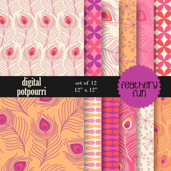 Download Feathery fun Digital Papers 