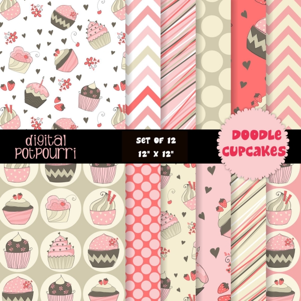 Download Double cupcakes pink and brown Digital Papers 