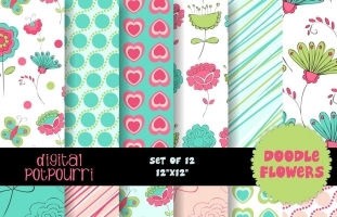 Doodle flowers 1 Digital Papers