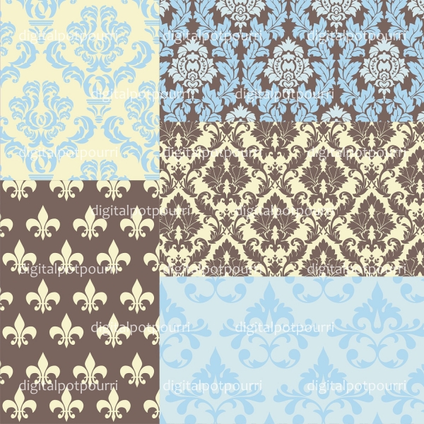 Download Blue damasks Digital Papers  